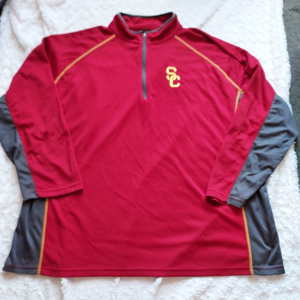 USC Trojans Cardinal & Gray Quarter-Zip Raglan Pullover Jacket 4XL Fight On